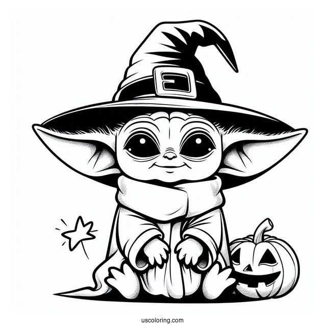 Happy Halloween Baby Yoda To Color