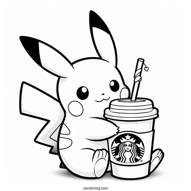 Pikachu Hugging Starbucks Cup