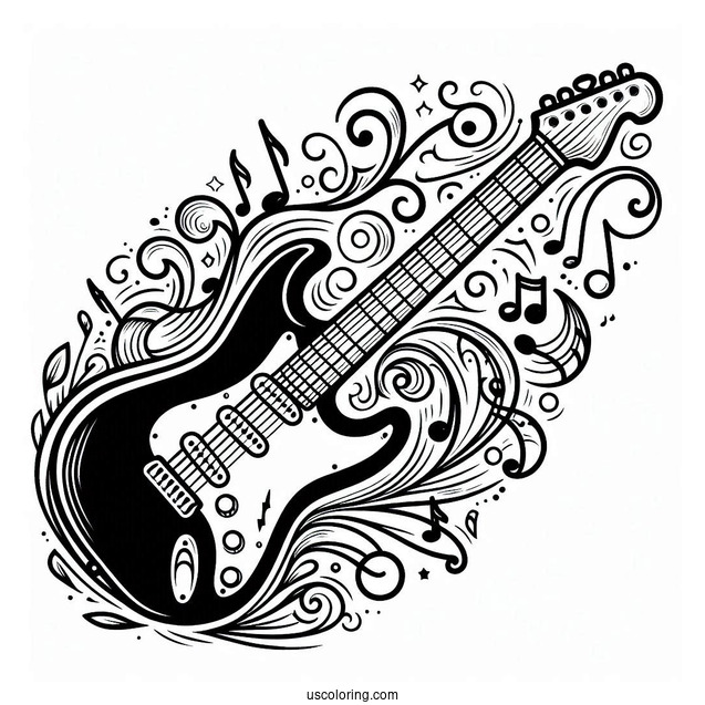 Music Coloring Page Of Electric Guitar Outline