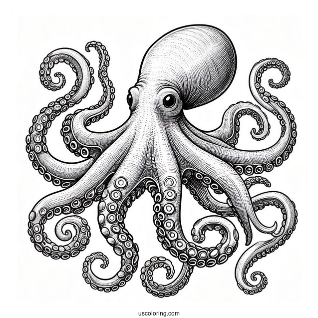 Realistic Octopus Coloring Page