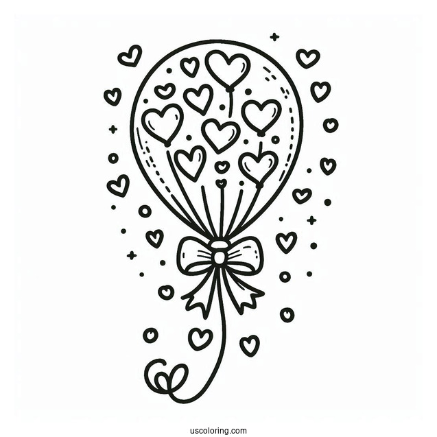 Balloon With Love Hearts To Color