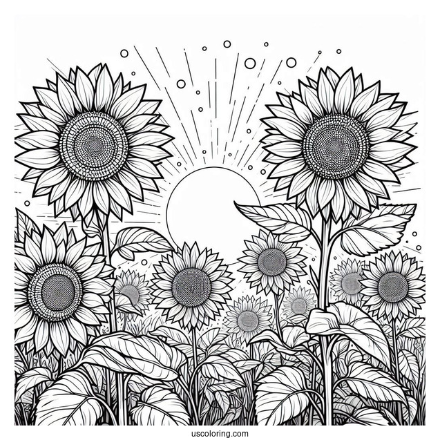 Multiple Sunflowers In Field Coloring Page