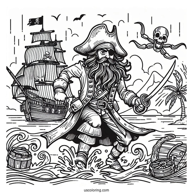 Davy Jones Pirate Coloring Page