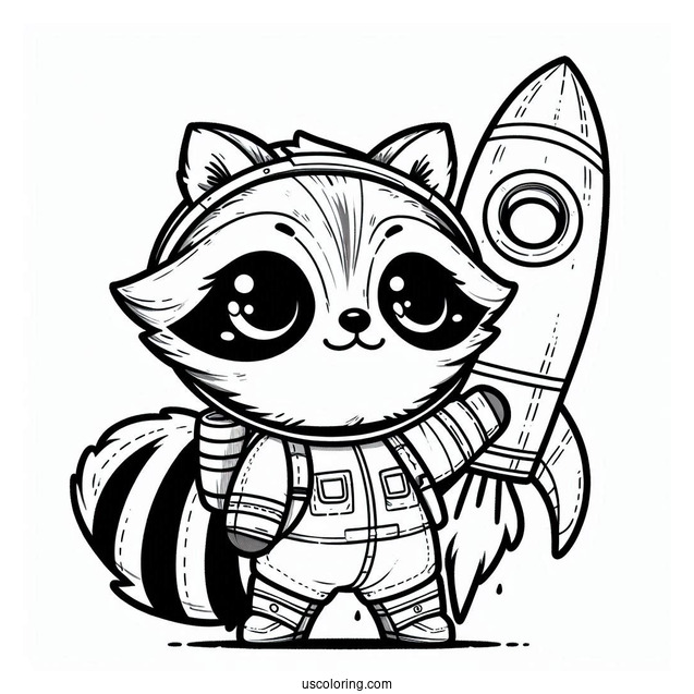 Rocket Raccoon Coloring Page Holding A Normal Racoon For Kids