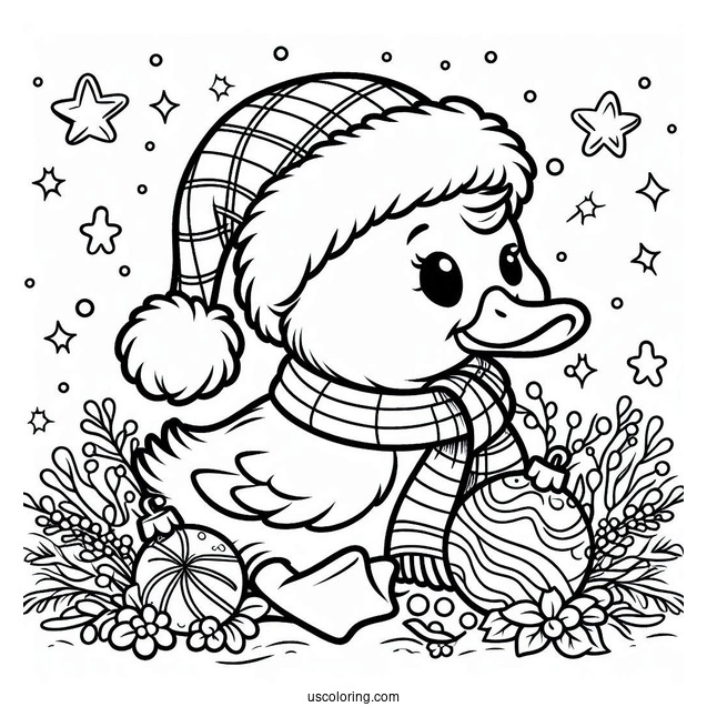 Christmas Themed Duck To Color