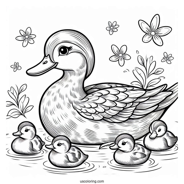 Blue-winged Teal Duck With Ducklings