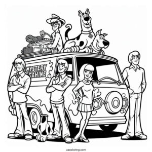 Scooby Gang With The Mystery Machine Coloring Page