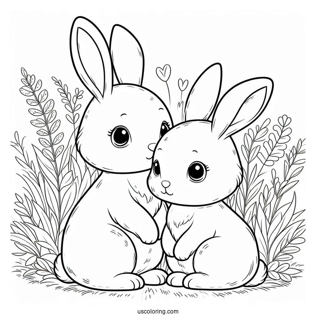 Two Rabbits Standing In Grass