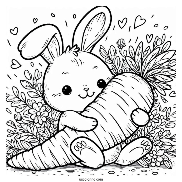 Smiling Easter Bunny Coloring Page Hugging Huge Carrot