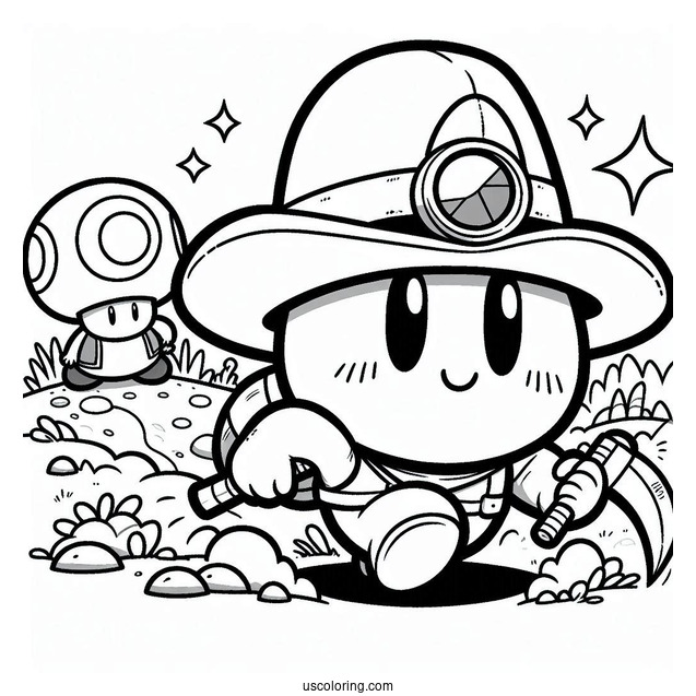 Shy Guy Coloring Page Chasing Miner Toad With Emerald