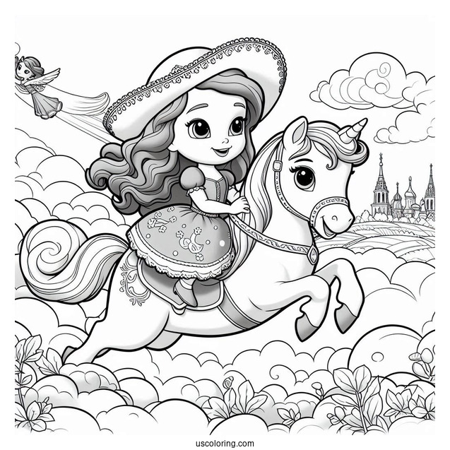 Sofia The First Coloring Page Riding Minimus In The Sky