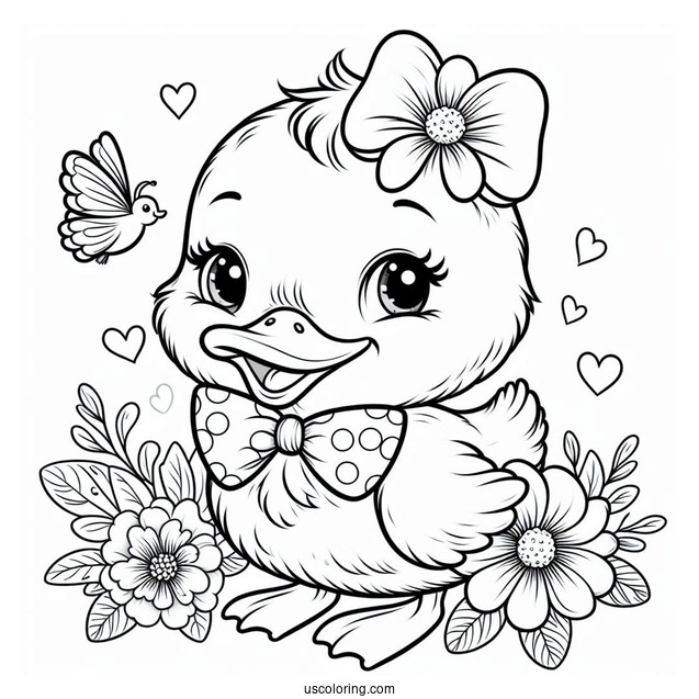 Smiling Duckling With Flower And Bowtie