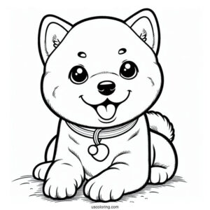 Cute Shiba Inu Puppy Smiling Coloring In