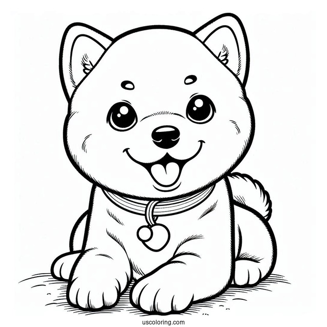 Cute Shiba Inu Puppy Smiling Coloring In