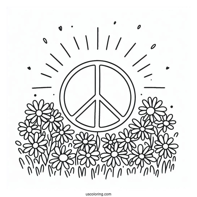 Peace Coloring Page Of Sign On A Flower Field Made Of Daisies
