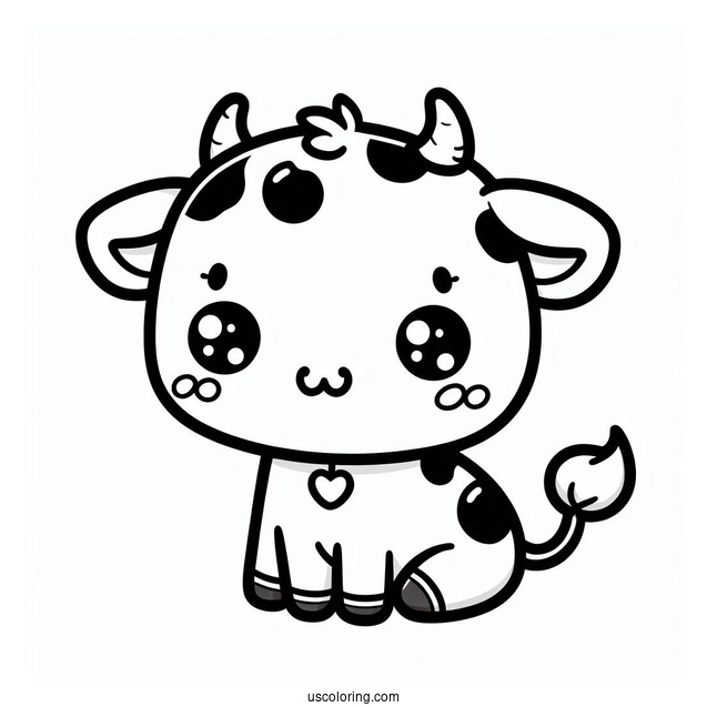 Cute Kawaii Cow Coloring For Preschoolers