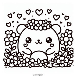Sumikko Gurashi Coloring Page Of Kawaii Tonkatsu With Hearts And Flowers