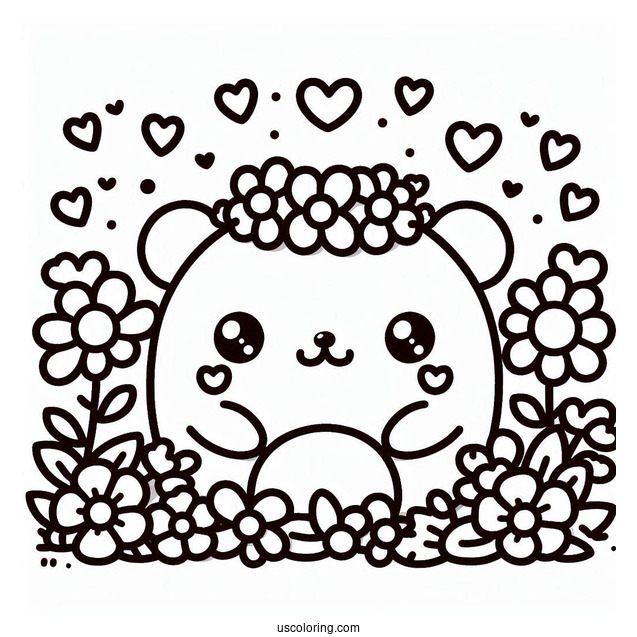 Sumikko Gurashi Coloring Page Of Kawaii Tonkatsu With Hearts And Flowers