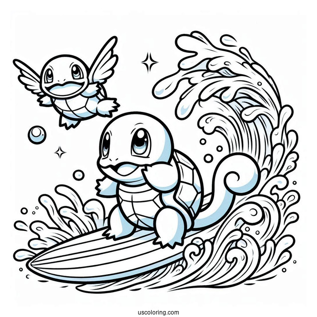Squirtle Coloring Page Of Surfing With Magikarp
