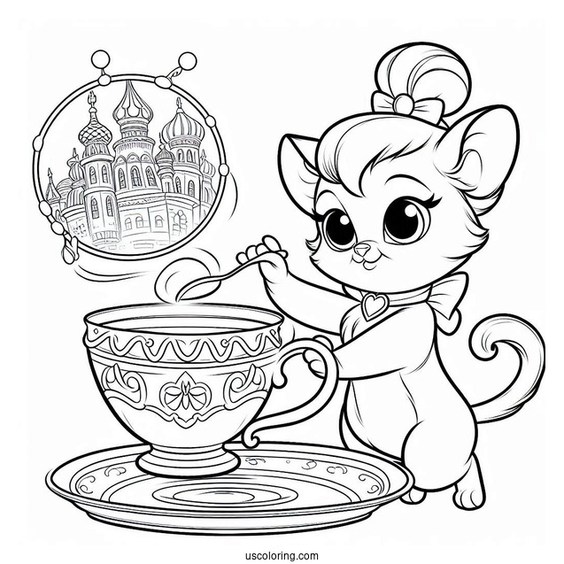 Palace Pets Coloring Page Of Teacup Performing Tricks For Belle And The Villagers