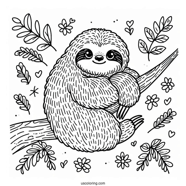 Easy Sloth Coloring Page For Kids