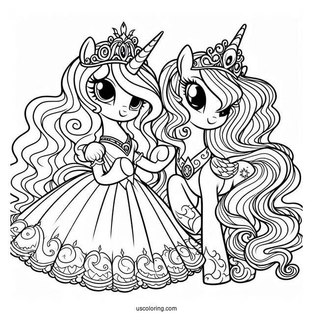 Princess Celestia Coloring Page And Princess Luna In Dresses