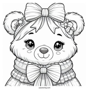 Female Bear Coloring Page Wearing Ribbon On Head