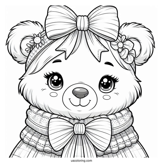 Female Bear Coloring Page Wearing Ribbon On Head