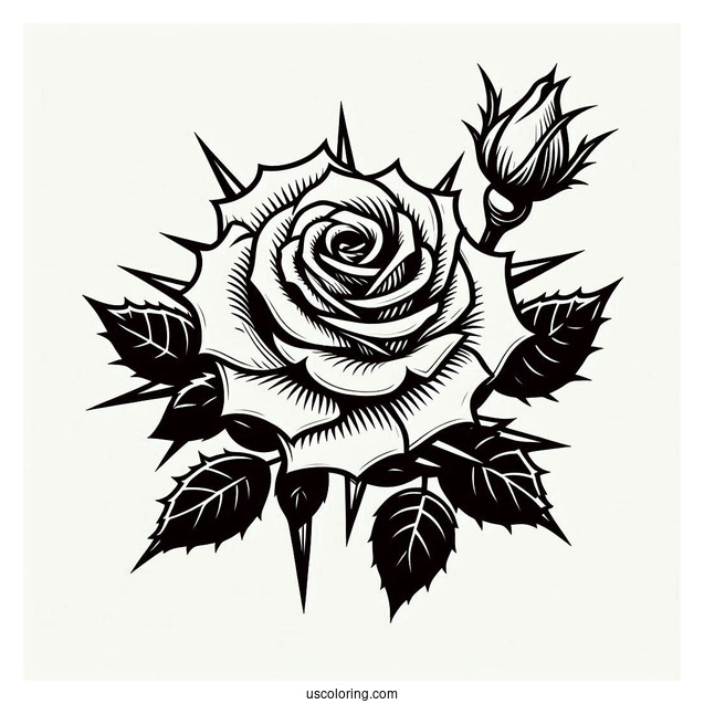 Rose With Thorns To Color