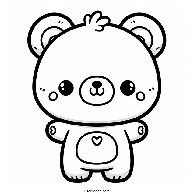 Kawaii Bear Coloring Page For Preschoolers