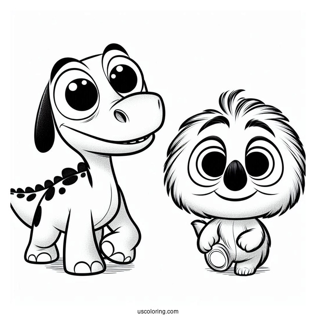 Pixar Coloring Page of Spot And Arlo Of The Good Dinosaur