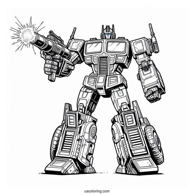 Detailed Optimus Prime Coloring Page With His Ion Blaster
