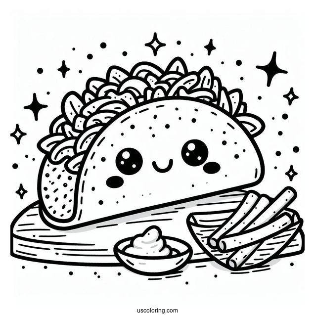 Friendly Taco With A Burrito Wrap Coloring Sheet For Kids