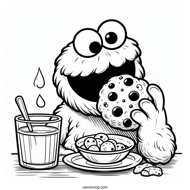 Coloring Sheet Of Cookie Monster Eating Cookie