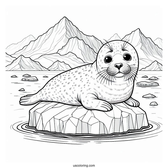 Realistic Seal Coloring Page Resting On Iceberg