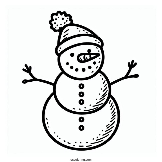 Easy Outline Of a Snowman With Carrot Nose And Stick Hands