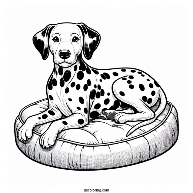 Realistic Dalmatian On Dog Bed Coloring In