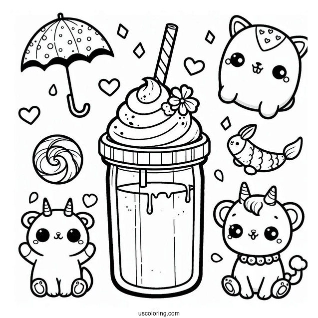 Cute Coloring Page Milkshake With Tiny Animals