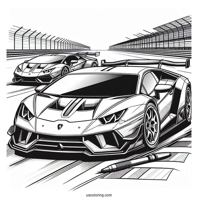 Lamborghini Sports Car On Race Track To Color