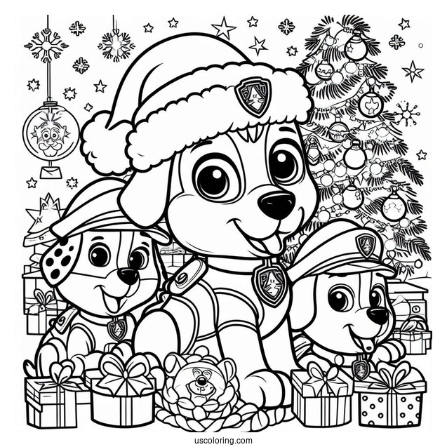Paw Patrol Dog Around Christmas Tree To Color