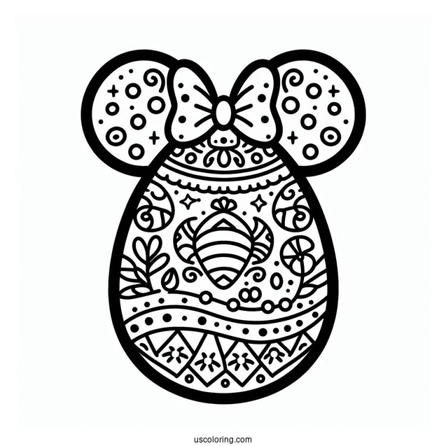 Festive Easter Egg Coloring Page with Mickey Mouse Ears Pattern