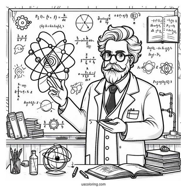 Science Coloring Page Of Professor Teaching Theory Of Relativity