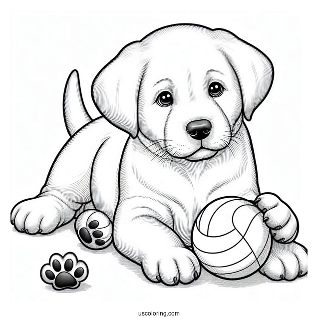 Realistic Labrador Puppy Playing With Ball Coloring In