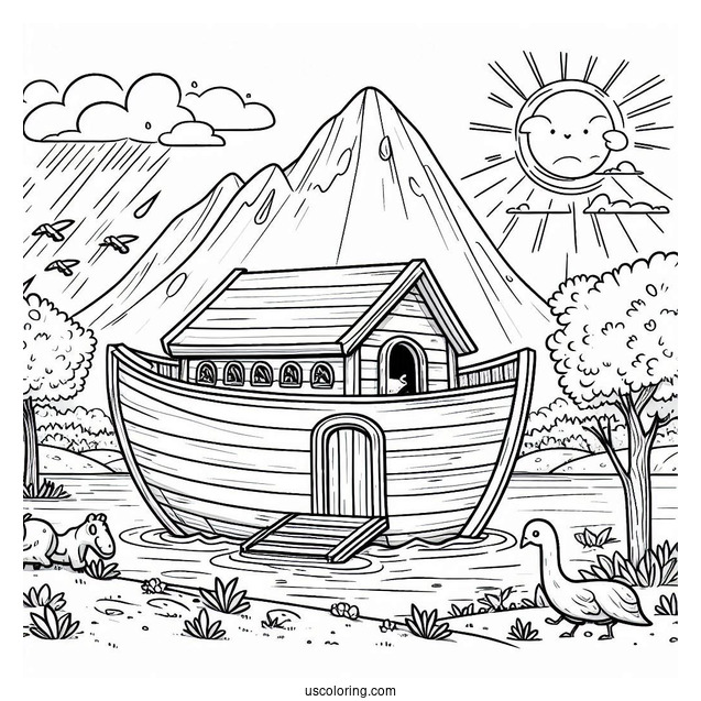 Cartoon Noah's Ark Coloring Page