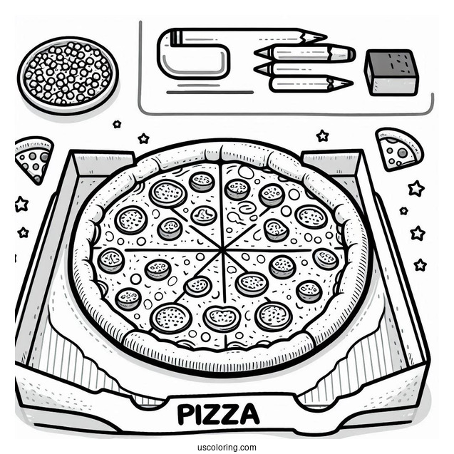 Easy Drawing Of a Pizza And Box To Color