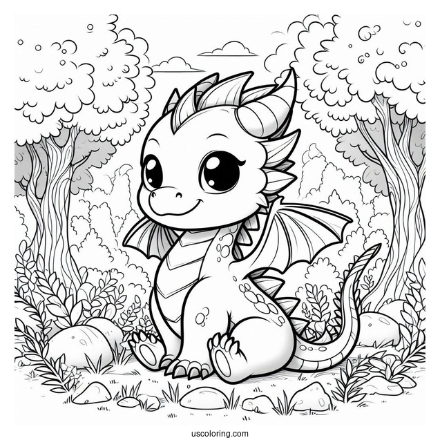 Baby Dragon In Forrest To Color