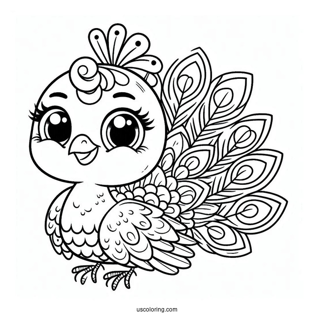 Smiling Cartoon Peacock Coloring Sheet