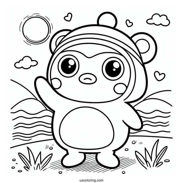 Pororo Coloring Page Of Simple Crong Waving For Preschoolers