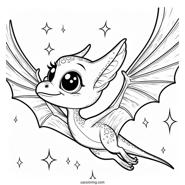 Cartoon Pterodactyl Coloring Page With Glimmering Eyes