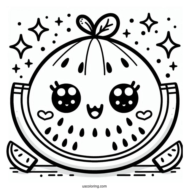 Cute Kawaii Watermelon Coloring For Preschoolers